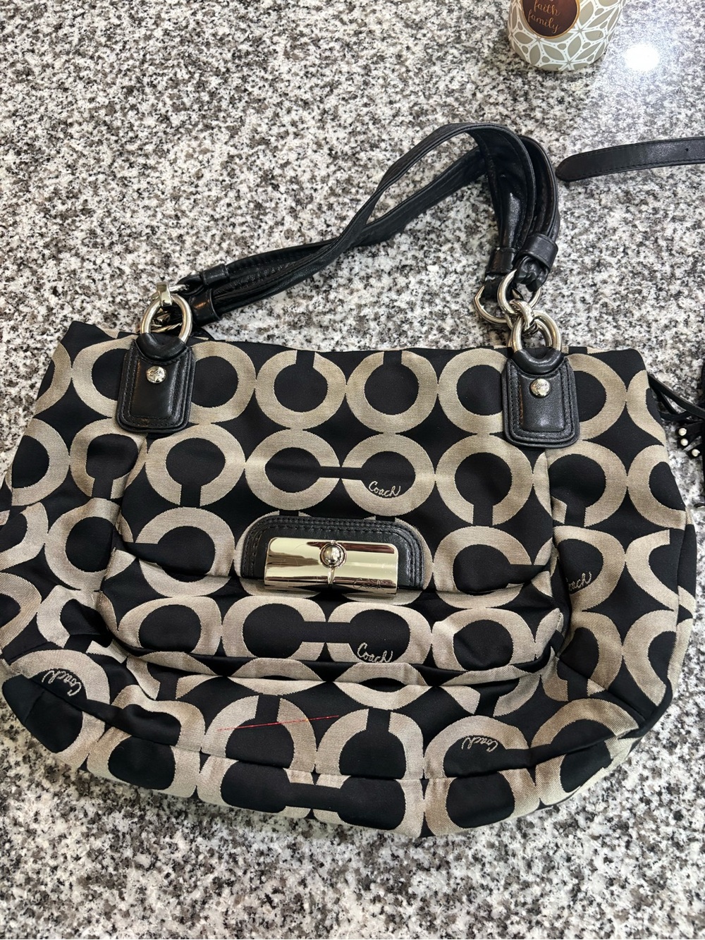 Coach Black and Tan Signature 'C' Shoulder Bag with Gold Hardware